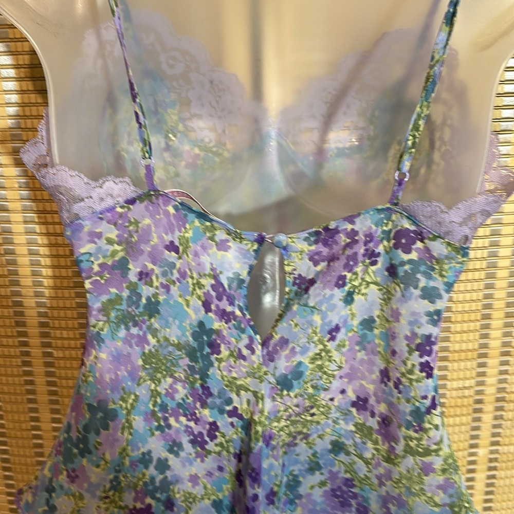 Victoria's Secret Semi Sheer Blue Floral One Piece Bodysuit Teddy Camisole Small - Picture 13 of 16